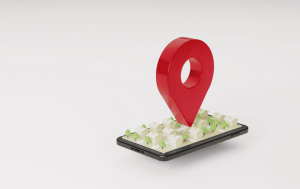 smartphone con logo geolocalizzazione 3D